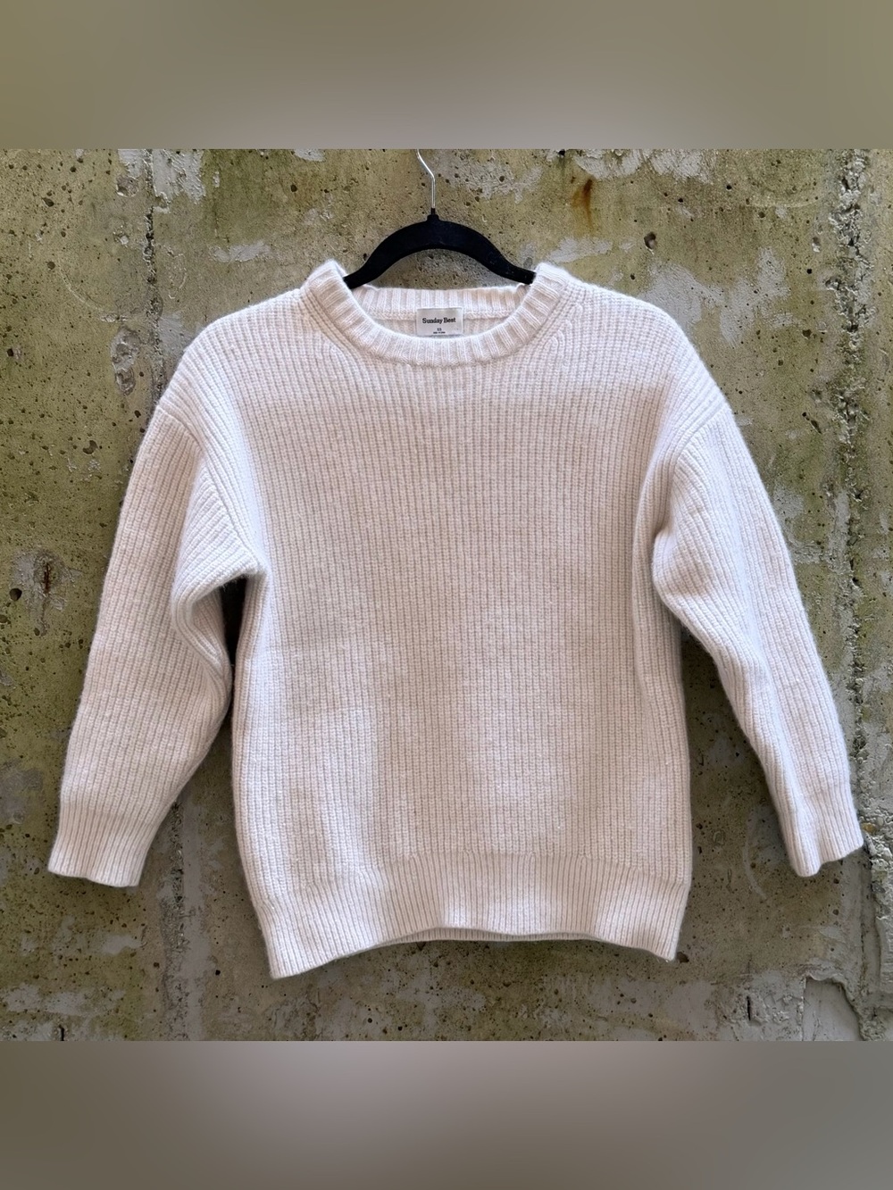 Aritzia Sunday Best Peggy Sweater, Ribbed Crew Neck, Wool-Blend, White